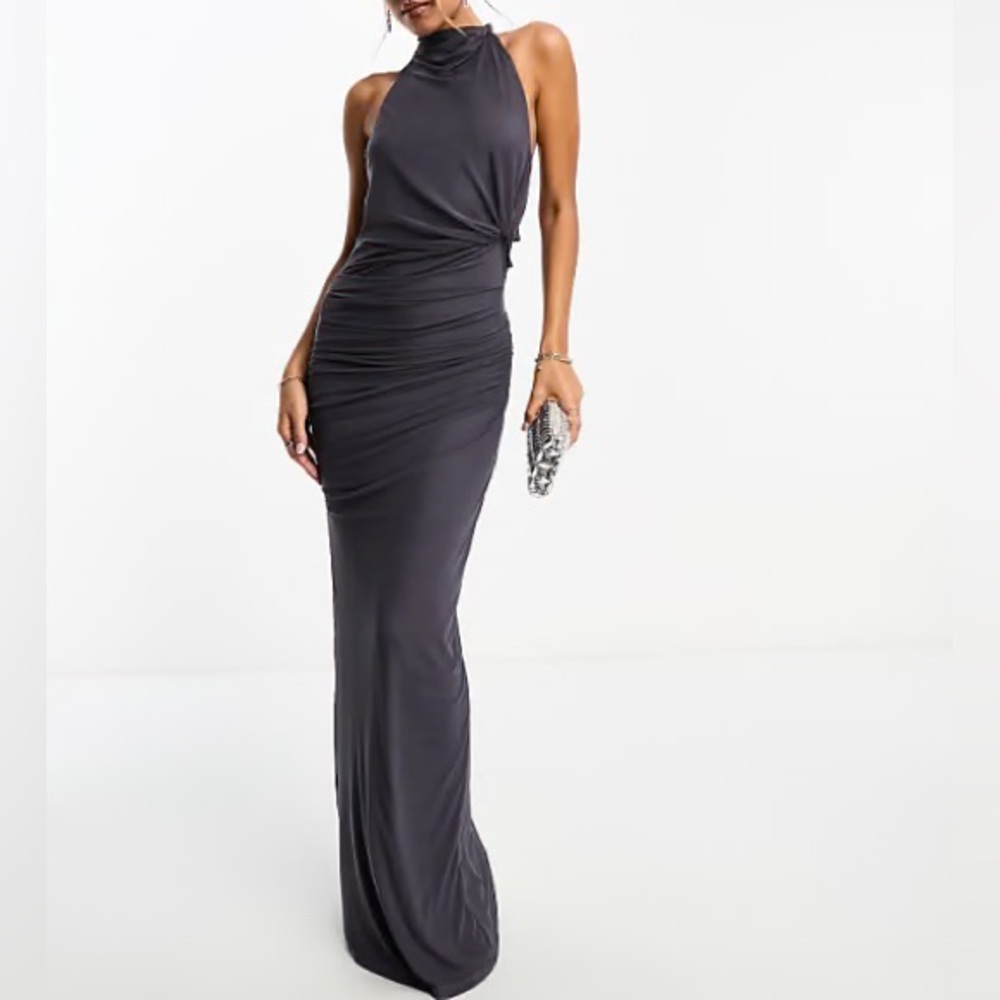 ASOS DESIGN mesh twist bust detail halter maxi dress with tie back neck
